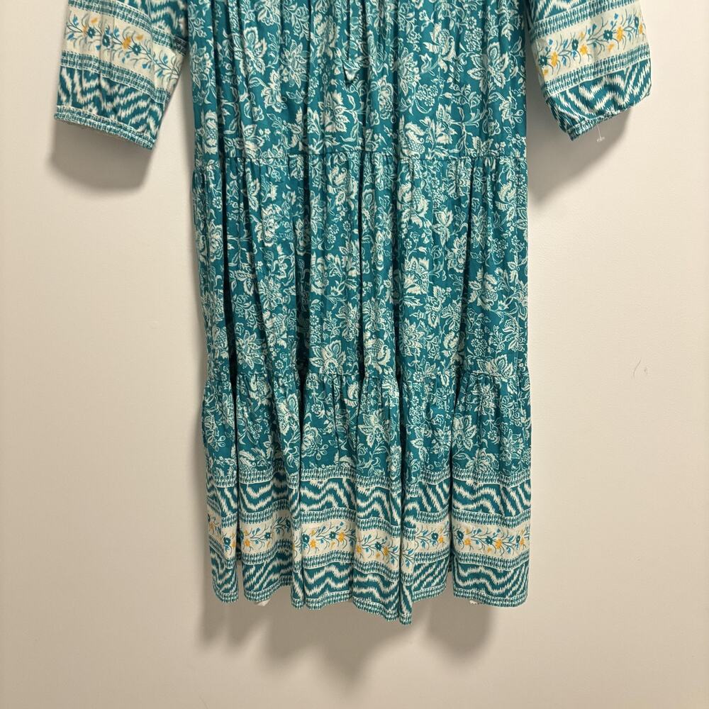 Tuckernuck Teal Floral Tiered Mini Dress with White and Yellow Accents - Picture 5 of 10